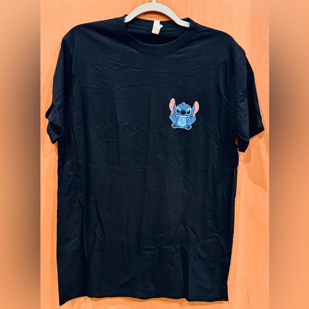 Custom Disney Stitch Logo W/Middle Fingers Up Black T-Shirt Size Large NWOT